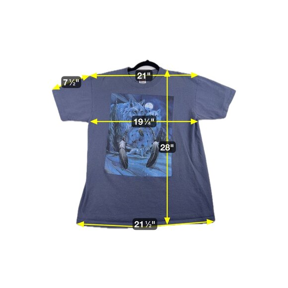 Graphic T Shirt Wolf Dreamcatcher Blue‎ Unisex Size L Spiritual Nature - Picture 7 of 7